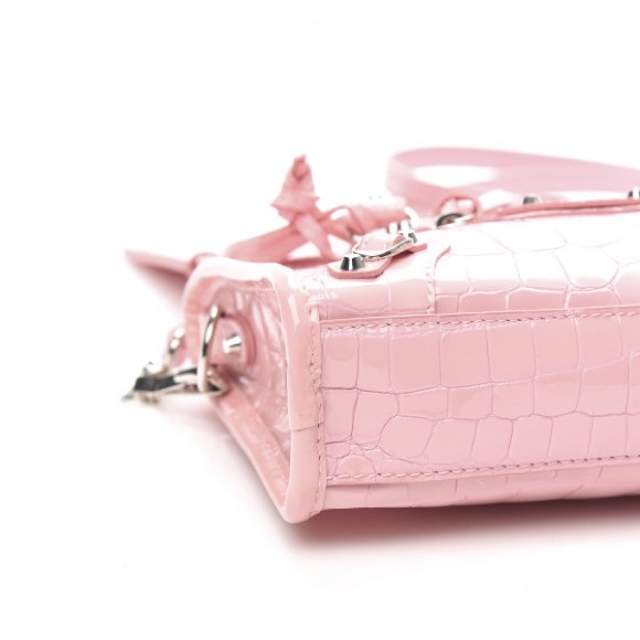 *RARE* Balenciaga Patent Crocodile Embossed Nano City Light Pink - Picture 4 of 15